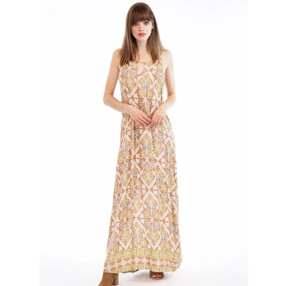 Tiare Hawaii Strand Maxi Dres in Ikat Border Rust